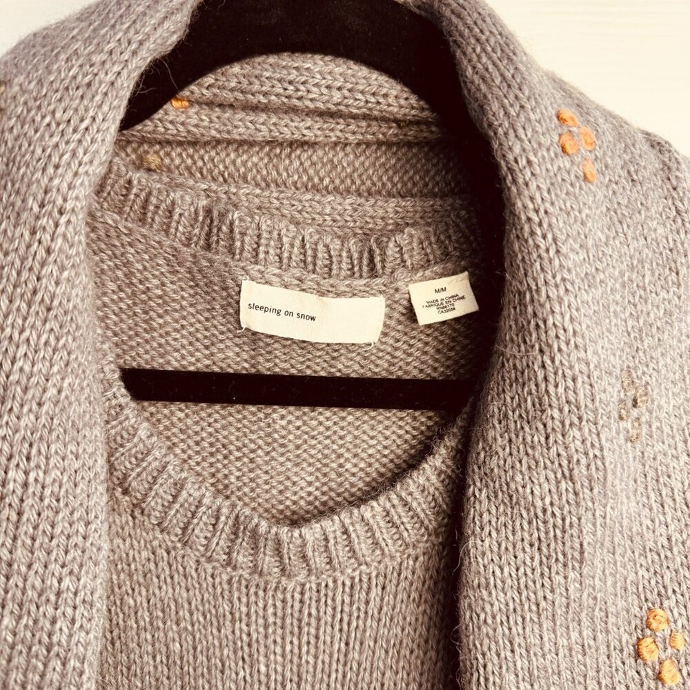 Anthropologie Sleeping On Snow Embroided Wool Alpaca Sweater Vest-Scarf M RARE - Picture 3 of 8
